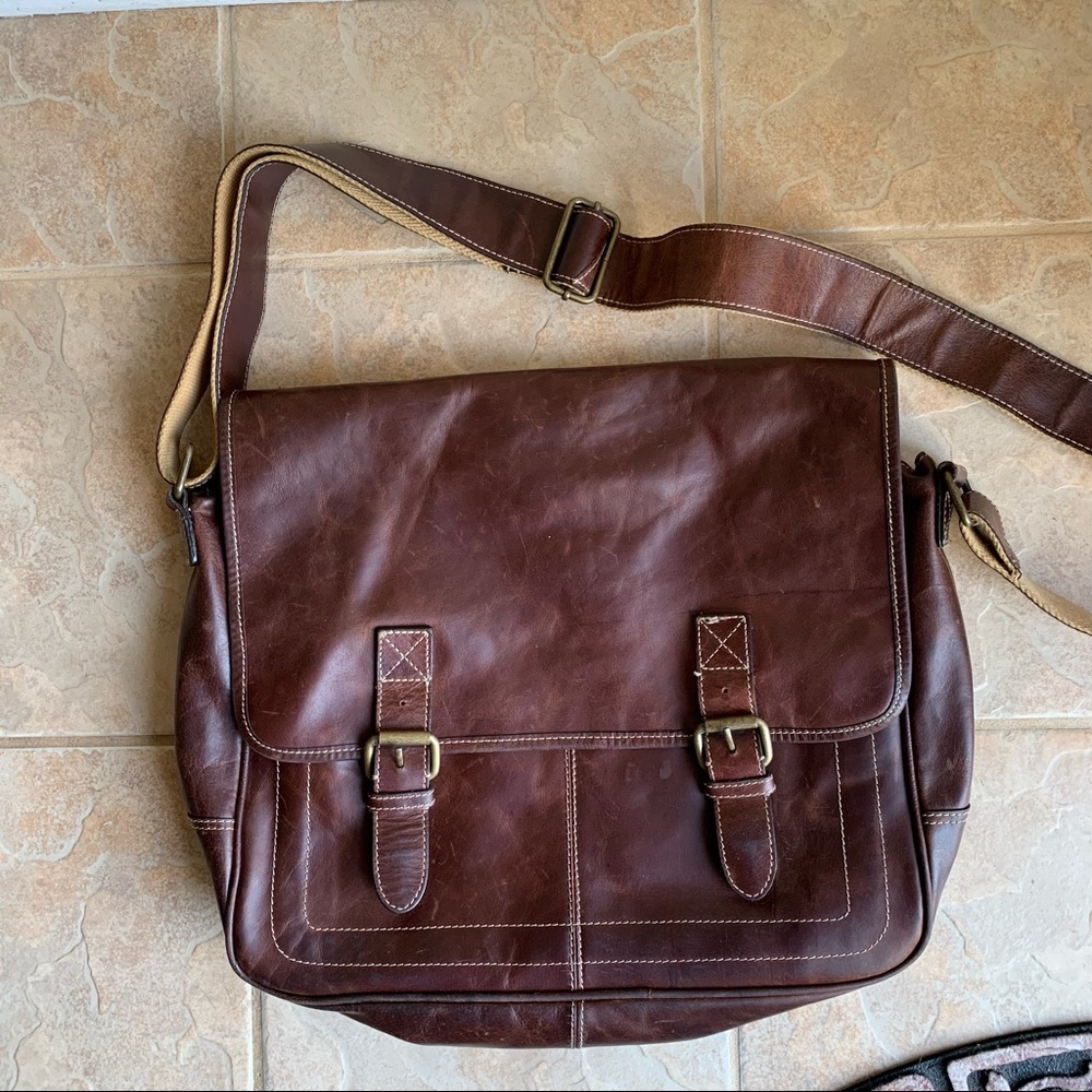 FOSSIL Dakota brown leather large crossbody messenger bag